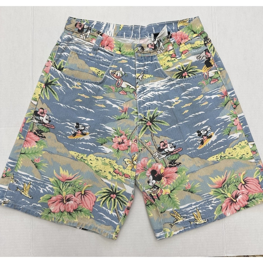 VTG Mickey by Jerry Leigh Women 11/12 Mom Shorts Tropical Bermuda AOP Talon Zip